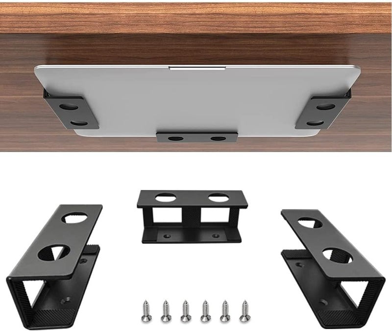 IFCASE Under Desk Laptop Mount, Metal Under Desk Shelf Holder for Laptop, Mac mini, MacBook, Keyboard with Anti-Scratch Silicone (Black) - Image 1